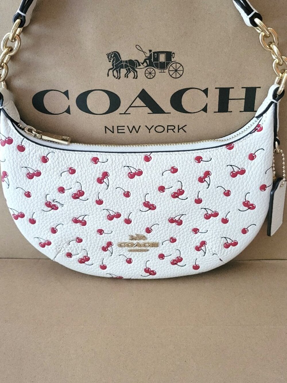 Coach CFD04 Mini Payton Bag Handbag Cherry Print Pebbled Leather Chalk Multi